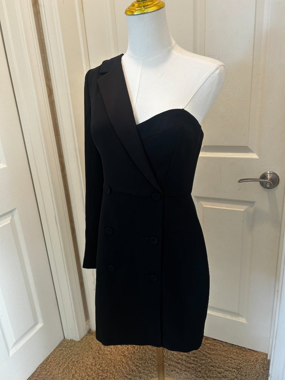 BCBGMAXAZRIA Black One Shoulder Blazer Dress Size 6 Cocktail Party Mini - Picture 2 of 8